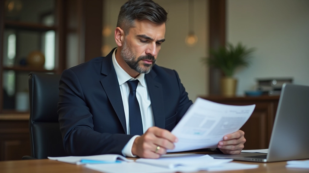 Investisseur examiant des rapports financiers et des données de marché à son bureau