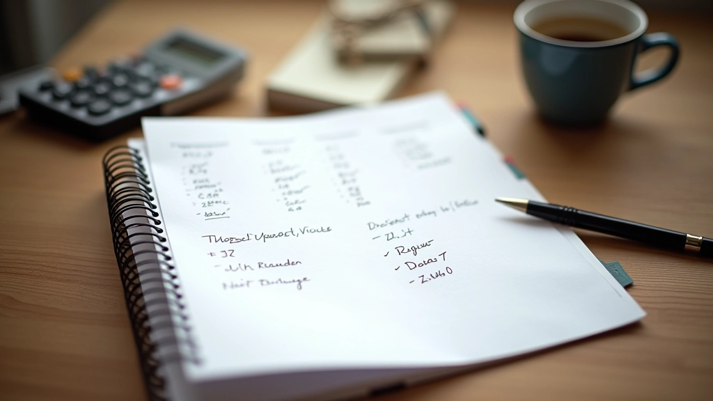Carnet de notes avec stratégies de trading écrites à côté d'une calculatrice