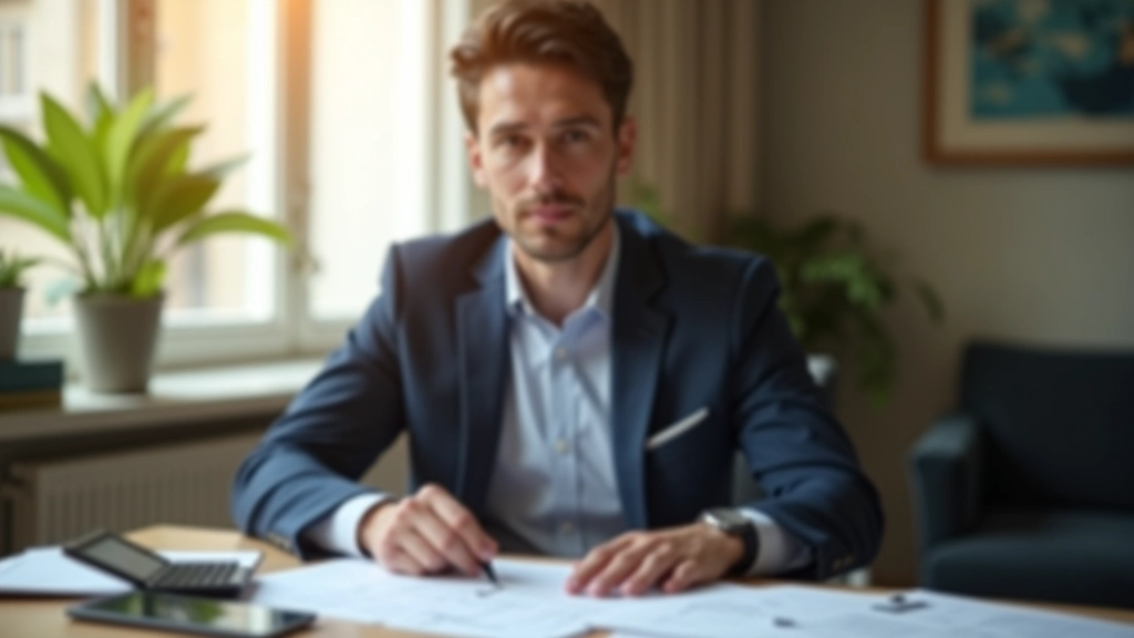 Personne créant un plan d'investissement avec des notes et des calculs sur un bureau organisé