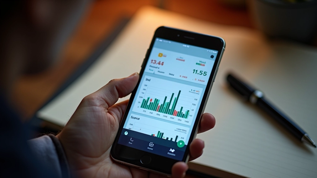 Téléphone mobile affichant une application de trading avec portefeuille d'investissement