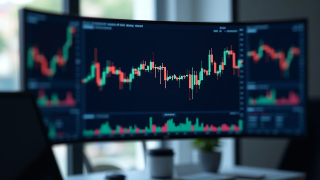 Graphique de trading avec chandelles japonaises et lignes de tendance sur écran