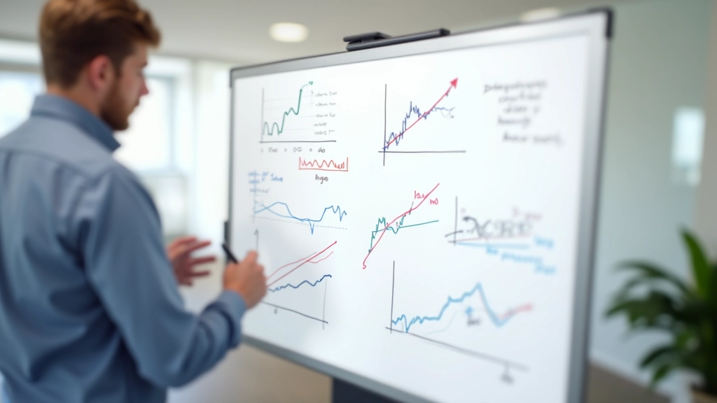 Tableau blanc avec stratégie de trading dessinée et analyse de marché